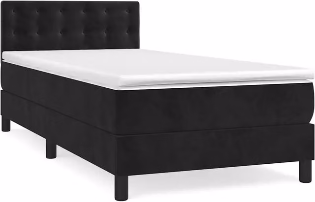 Letto singolo | Letto per adulti | Giroletto a Molle con Materasso Nero 90x190 cm in Velluto
