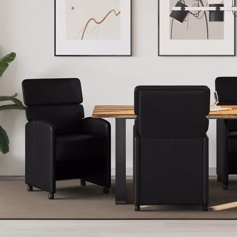 Set di 2 sedie da pranzo vidaXL con ruote in pelle sintetica nera, L: 58 cm, P: 65 cm, H: 98 cm