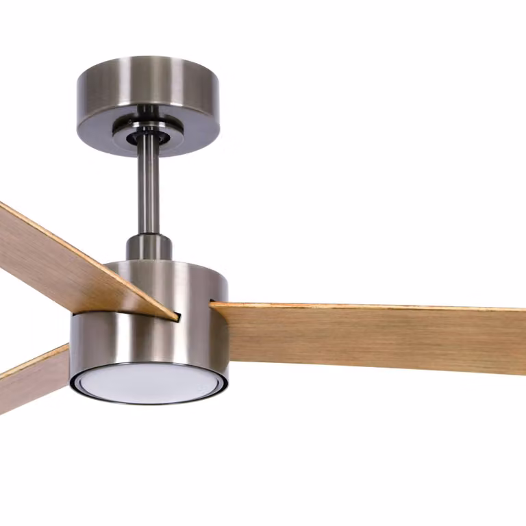 Beacon Lighting Ventilatore da soffitto con luce Climate IV, nichel/teak, silenzioso dimmerabile, Legno chiaro, Soggiorno / Sala da pranzo, Plastica, Moderno