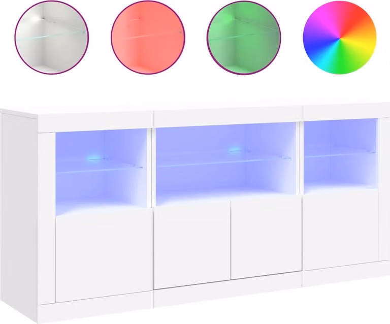 Credenza con Luci LED Bianca 142,5x37x67 cm