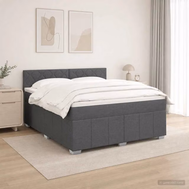 Letto Box Spring vidaXL con Materasso Ibrido e Illuminazione LED, Colore Grigio e Bianco, L/P: 180 x 200 cm