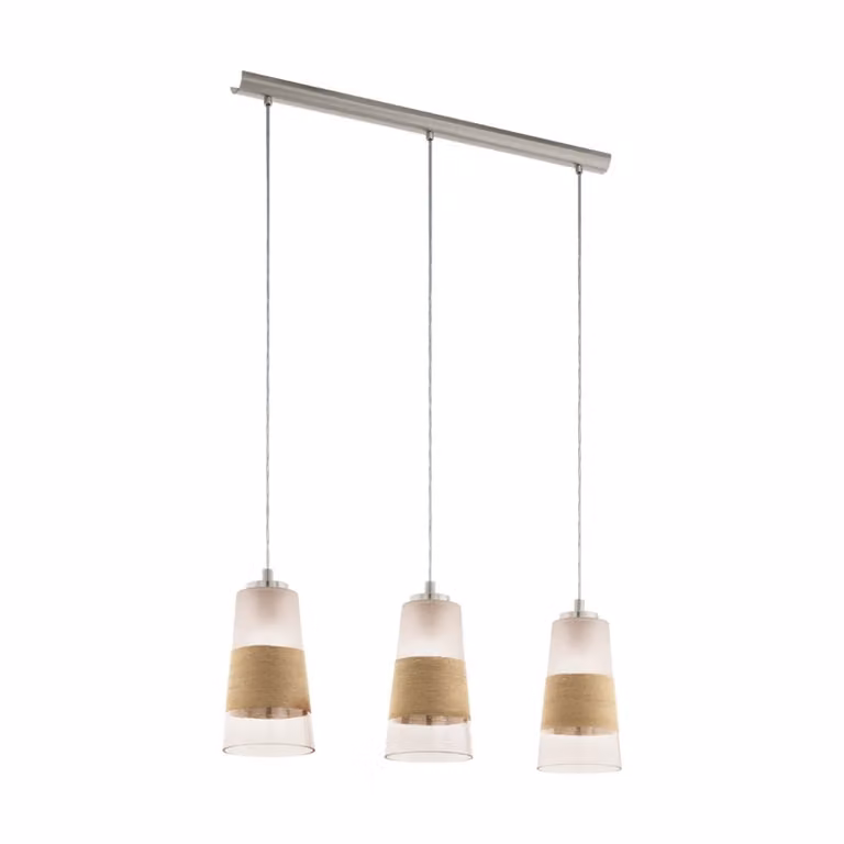 Lampada a sospensione Burnham a 3 luci in rafia opaca, nichel naturale, bianco Eglo 49152