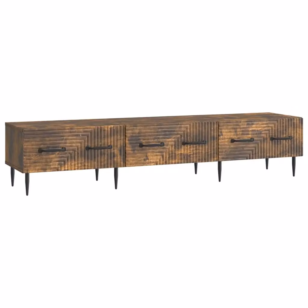 Mobile porta TV in legno ingegnerizzato Rovere Fumo, design vintage per soggiorno, L 147 x P 34,5 x H 30 cm – 2