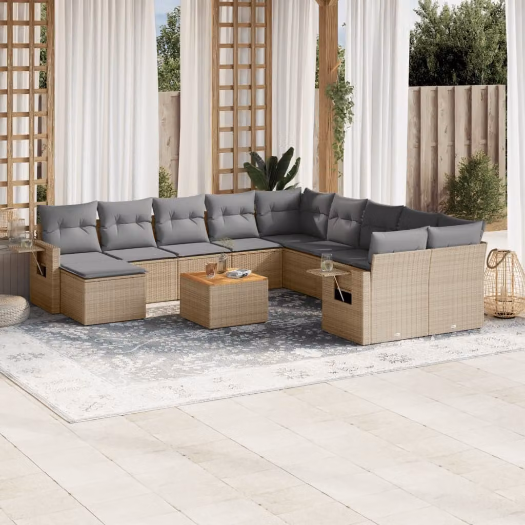 Maison Exclusive - Set Divano da Giardino 12 pz con Cuscini Beige Misto Polyrattan