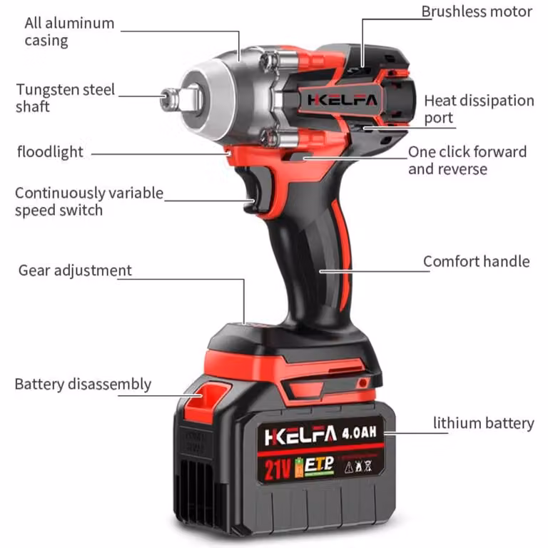 Chiave a percussione elettrica senza spazzole, con coppia di 520 Nm e batteria da 21V, ideale per lavori senza fili