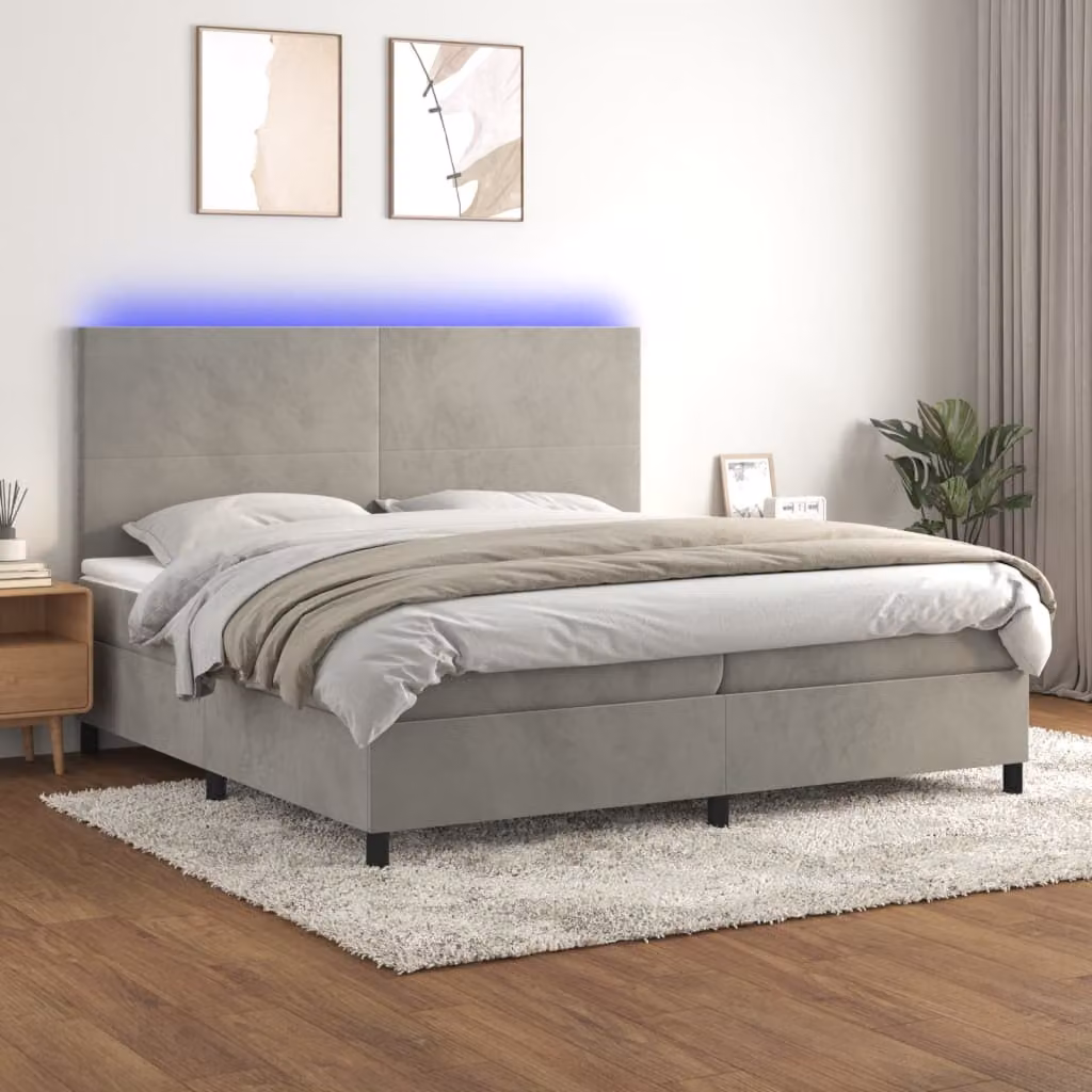 Letto Ibrido vidaXL in Velluto Grigio Chiaro con Illuminazione LED e Porte USB, L/P: 200 x 200 cm – 1