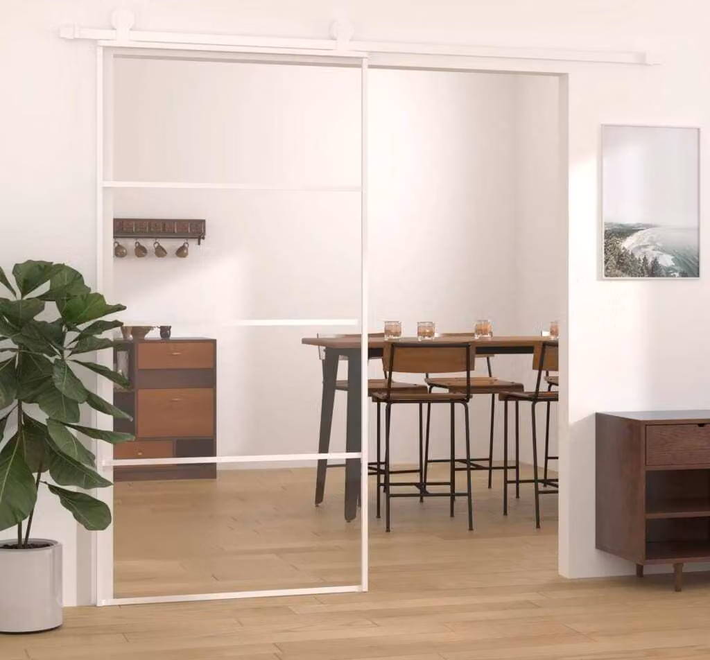 The Living Store porta scorrevole ESG in vetro e alluminio 102,5x205 cm Bianco
