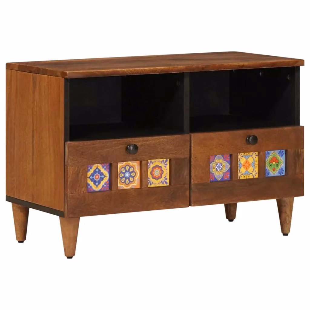 Tavolino da salotto rettangolare in legno di mango rustico marrone vidaXL L: 80 cm, P: 54 cm, H: 40 cm – 2
