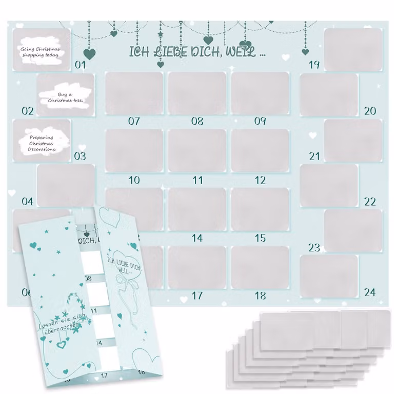 Calendario dell'Avvento "gratta e vinci", con 24 attività, dimensioni 27x36 cm, per coppie