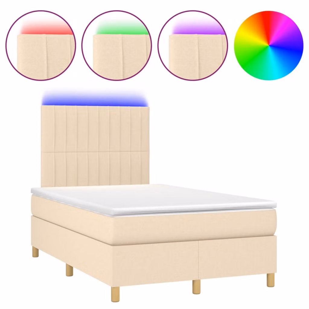 Letto a Molle con Materasso e LED Crema 120x190 cm in Tessuto