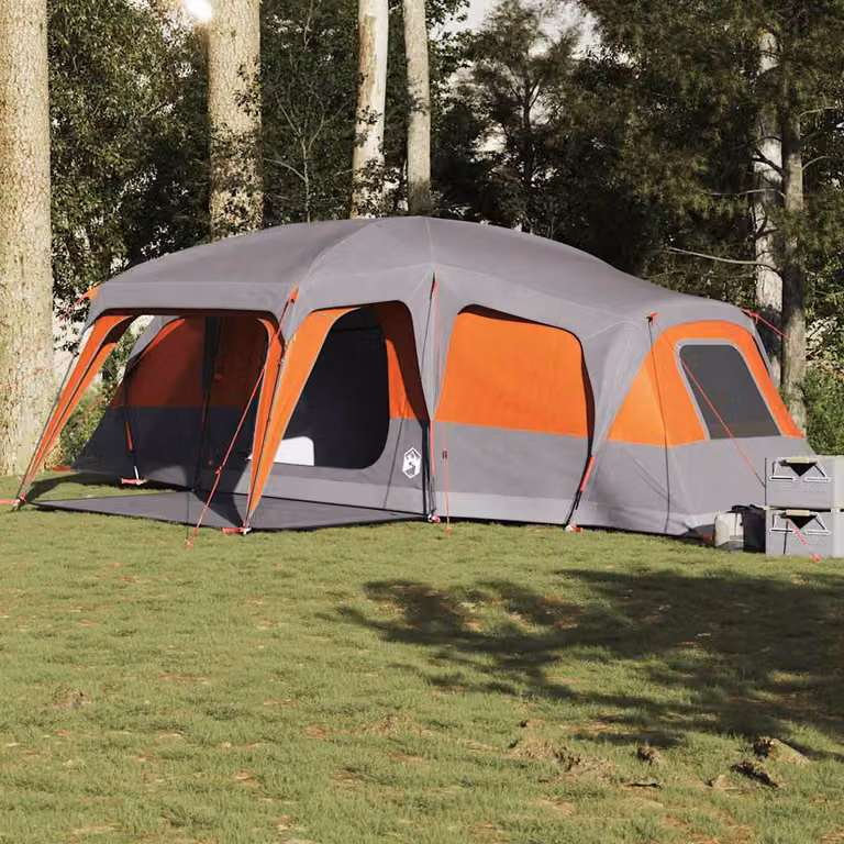 vidaXL Tenda da Campeggio con Portico per 9 Persone, Grigio e Arancione