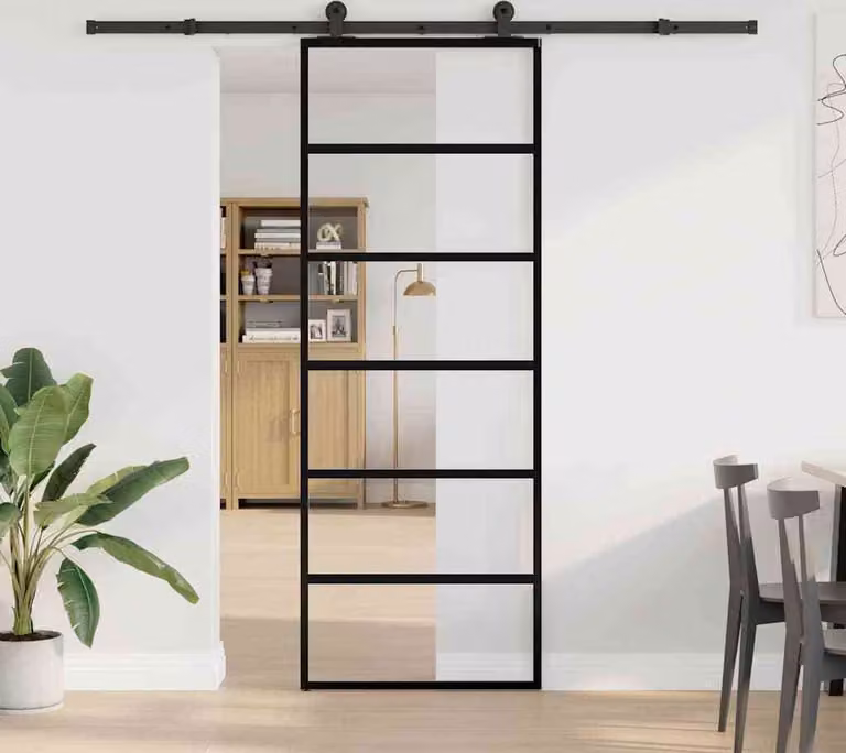 Porta Scorrevole con Ferramenta 76x205cm Vetro ESG Alluminio