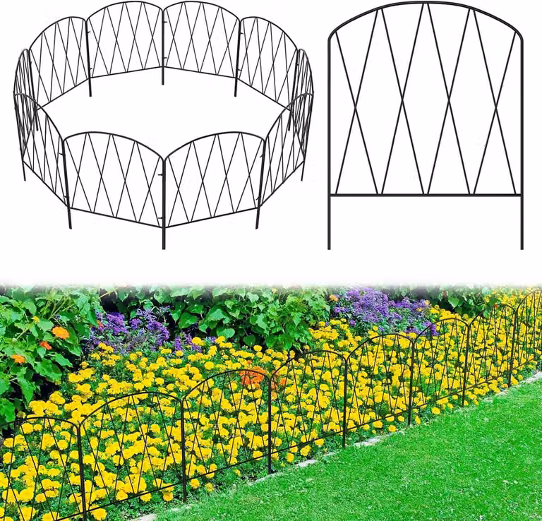 Recinzione da giardino in metallo inossidabile, 10 pezzi, curva, con rivestimento nero, adatta per cani e aiuole