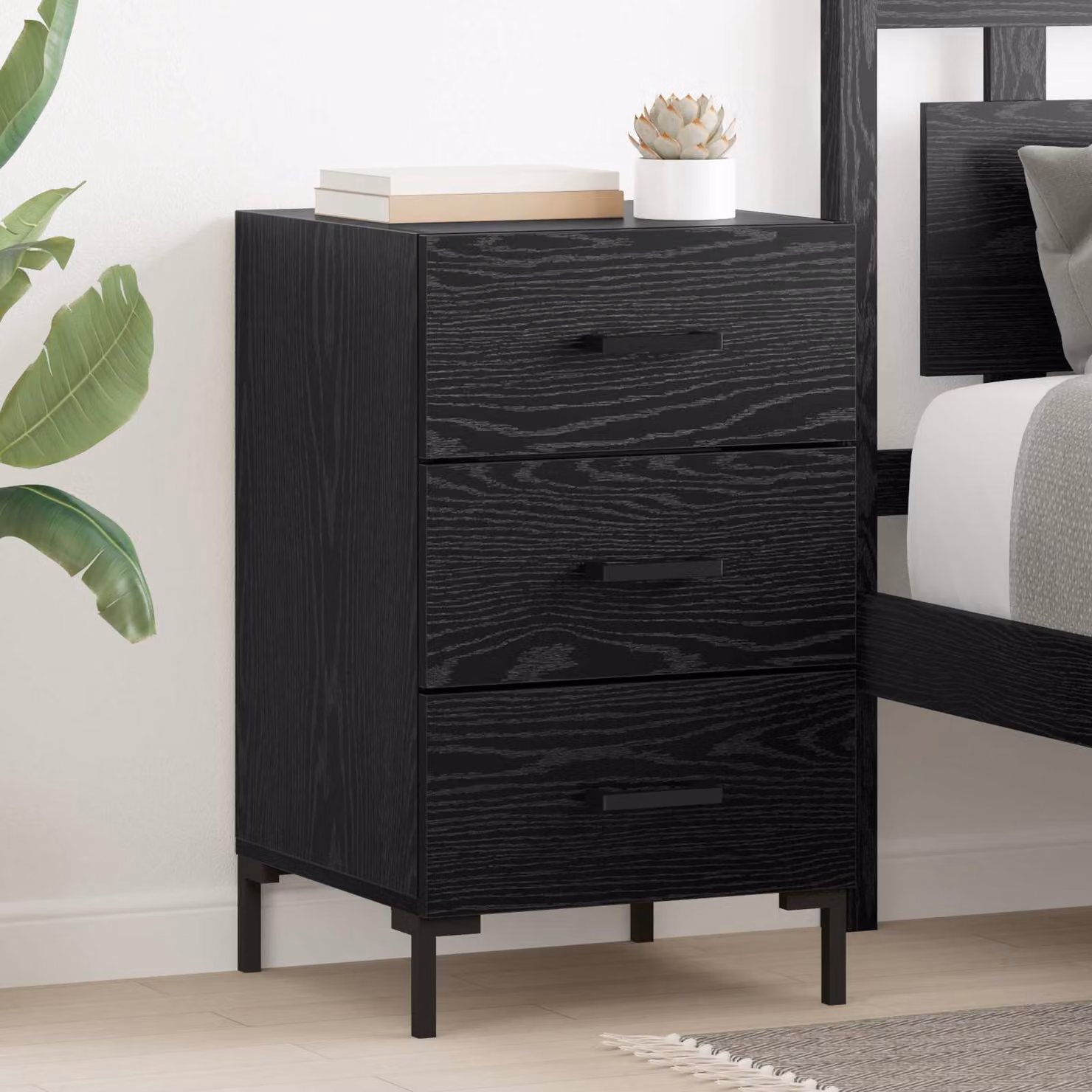 vidaXL Armadio da Notte Moderno in MDF e Metallo, Colore Nero e Marrone, L 40 cm x P 40 cm x H 66 cm