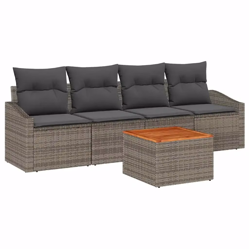 Set Divano da Giardino vidaXL in Polyrattan Grigio con Cuscini e Tavolino da Esterno – 2