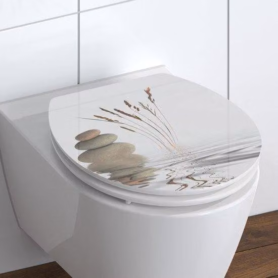 Sedile per WC Ibencoa® in MDF con sistema di chiusura ammortizzata – superficie finissima, resistente agli urti e ai graffi, sistema di fissaggio universale, completo di kit di montaggio, portata massima 150 kg
