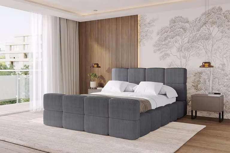 Letto imbottito ALTDECOR con contenitore - NATA-Z 120x200 grigio scuro, letto con testiera, letto contenitore senza materasso, letto matrimoniale con spazio contenitivo