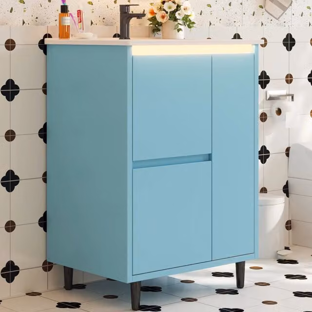 Mobile bagno freestanding REDOM in MDF e ceramica blu con ante soft close e cassetti interni L: 61 cm, P: 46,5 cm, H: 87 cm
