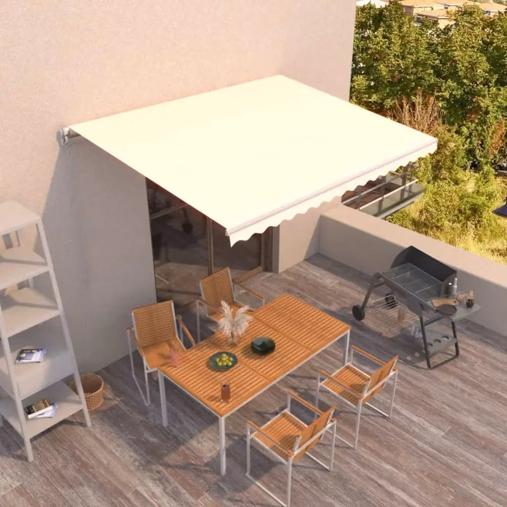 Tenda da Sole Retrattile Manuale vidaXL in Alluminio e Poliestere, Colore Crema, L 400 cm x P 350 cm