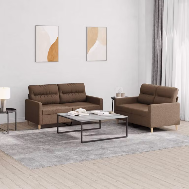 Set di 2 divani moderni vidaXL in tessuto marrone con cuscini e struttura in metallo e MDF per il tuo soggiorno