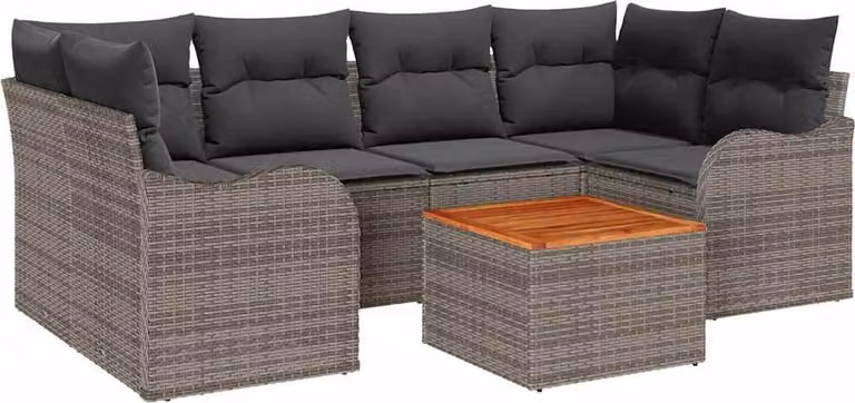 Set Divano da Giardino 7 pcs Grigio polyrattan