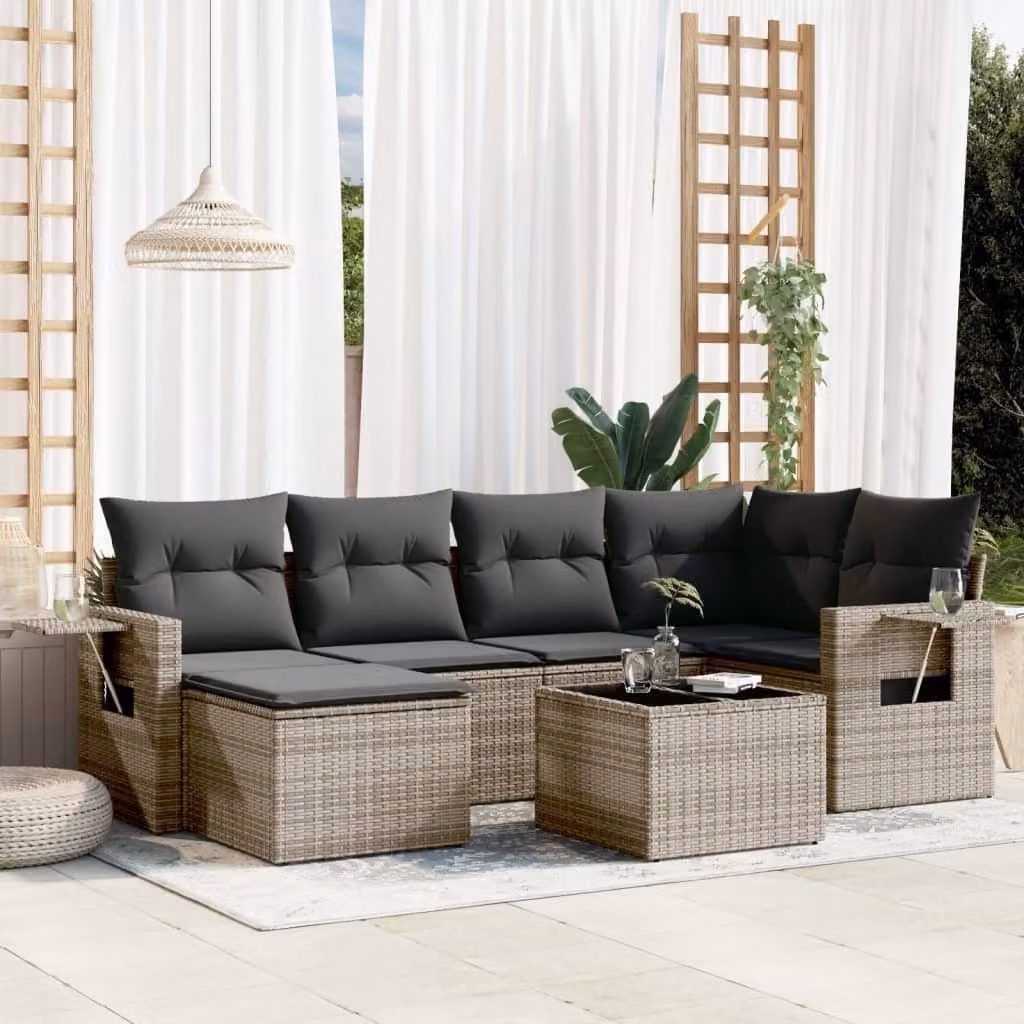 Maison Exclusive - Set Divani da Giardino 7 pz con Cuscini Grigio in Polyrattan