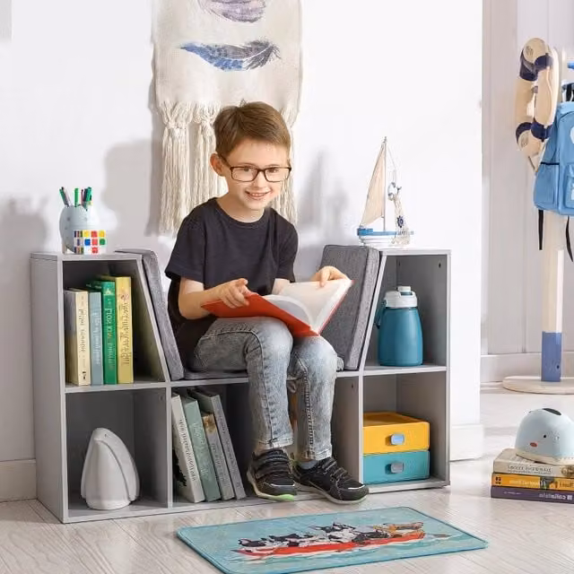Scaffale per bambini REDOM con 6 scomparti, grigio, L: 103 cm, P: 30 cm, H: 62 cm