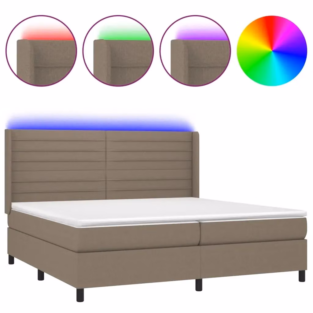 Letto matrimoniale moderno vidaXL con materasso ibrido, illuminazione LED sottostante e porta USB, rivestimento in tessuto beige e bianco, L/P/H: 200 x 200 x 31 cm – 2