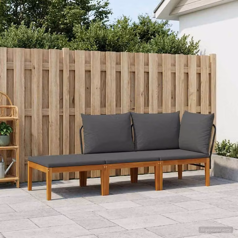 Set di divani da giardino vidaXL in legno di acacia con cuscini, composizione ad angolo a sinistra con pouf, 3 pezzi
