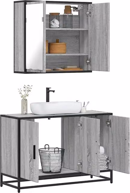 Set Mobili da Bagno 2 pz Grigio Sonoma in Legno Multistrato 3300893