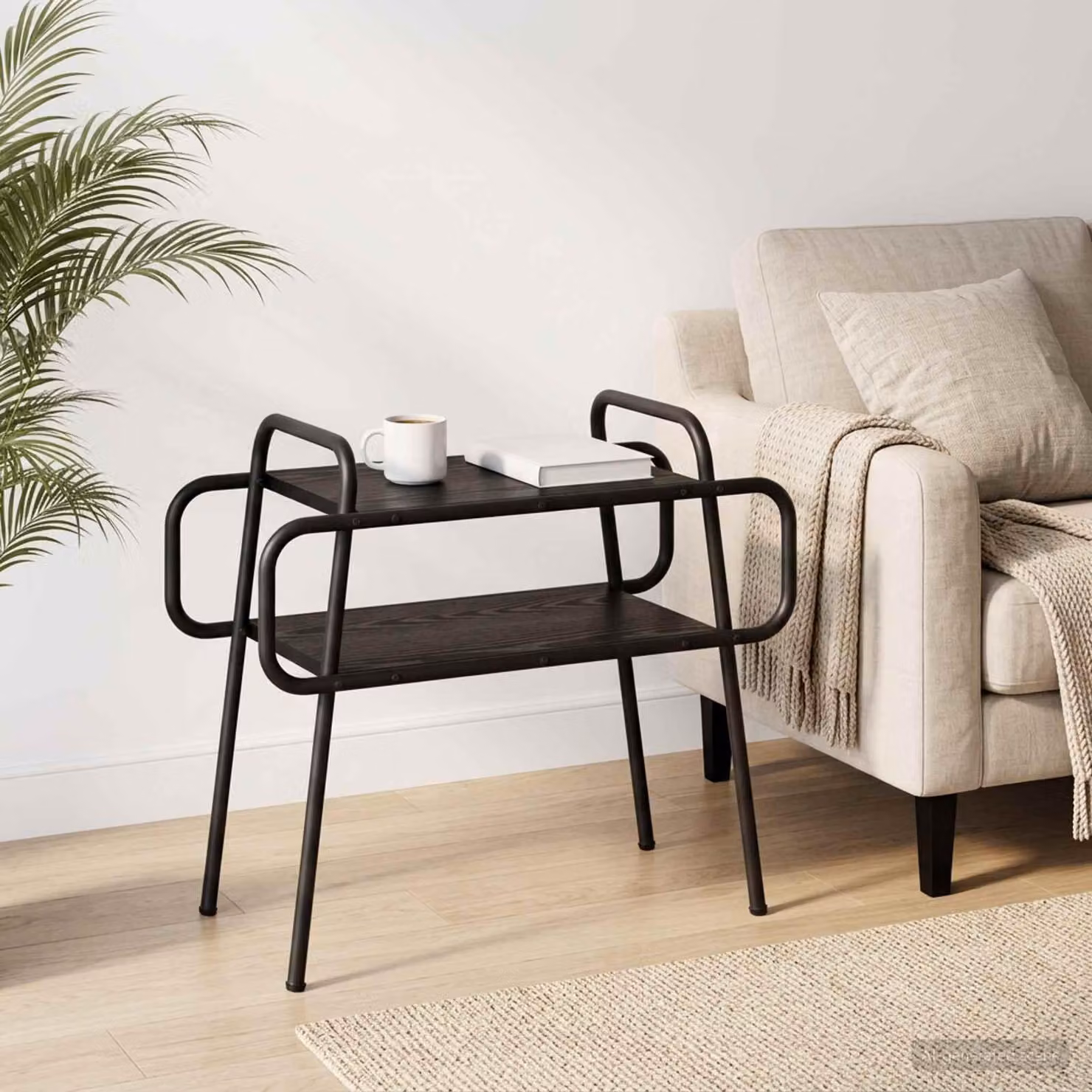 Maison Exclusive - Tavolino da caffè in legno impiallacciato di quercia nera, dimensioni 60 x 30 x 51 cm