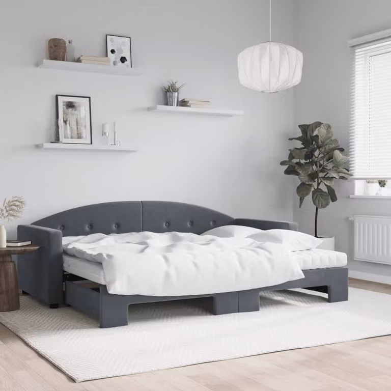 Divano Letto Estraibile vidaXL in Velluto Grigio Scuro con Materassi