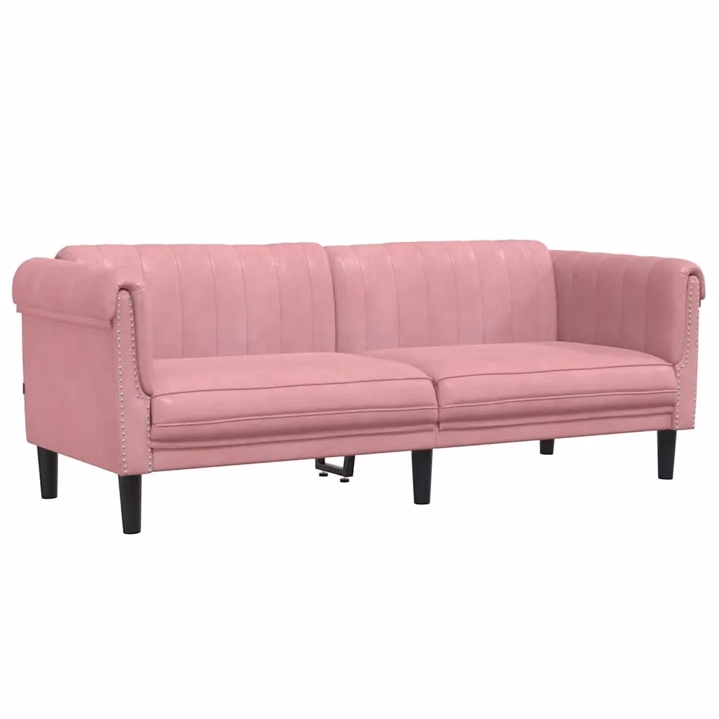 Divano a 3 posti moderno vidaXL in velluto rosa con struttura in legno e imbottitura in schiuma L: 203 cm, P: 77 cm, H: 74 cm – 2