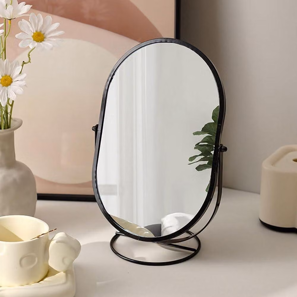 Specchio da tavolo ovale con supporto e alta luminosità