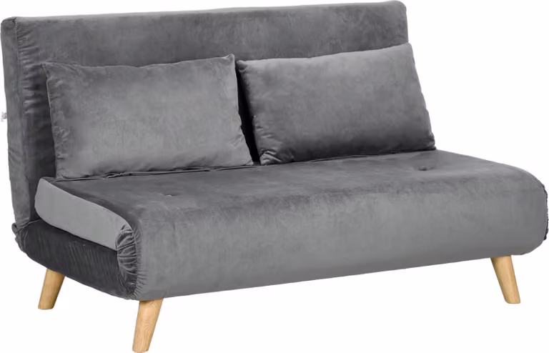 Divano letto Moonbite a 2 posti, con funzione letto, schienale regolabile in 6 posizioni fino a 180°, aspetto velluto, divano pieghevole ideale per studenti e camere per gli ospiti, in poliestere, colore grigio