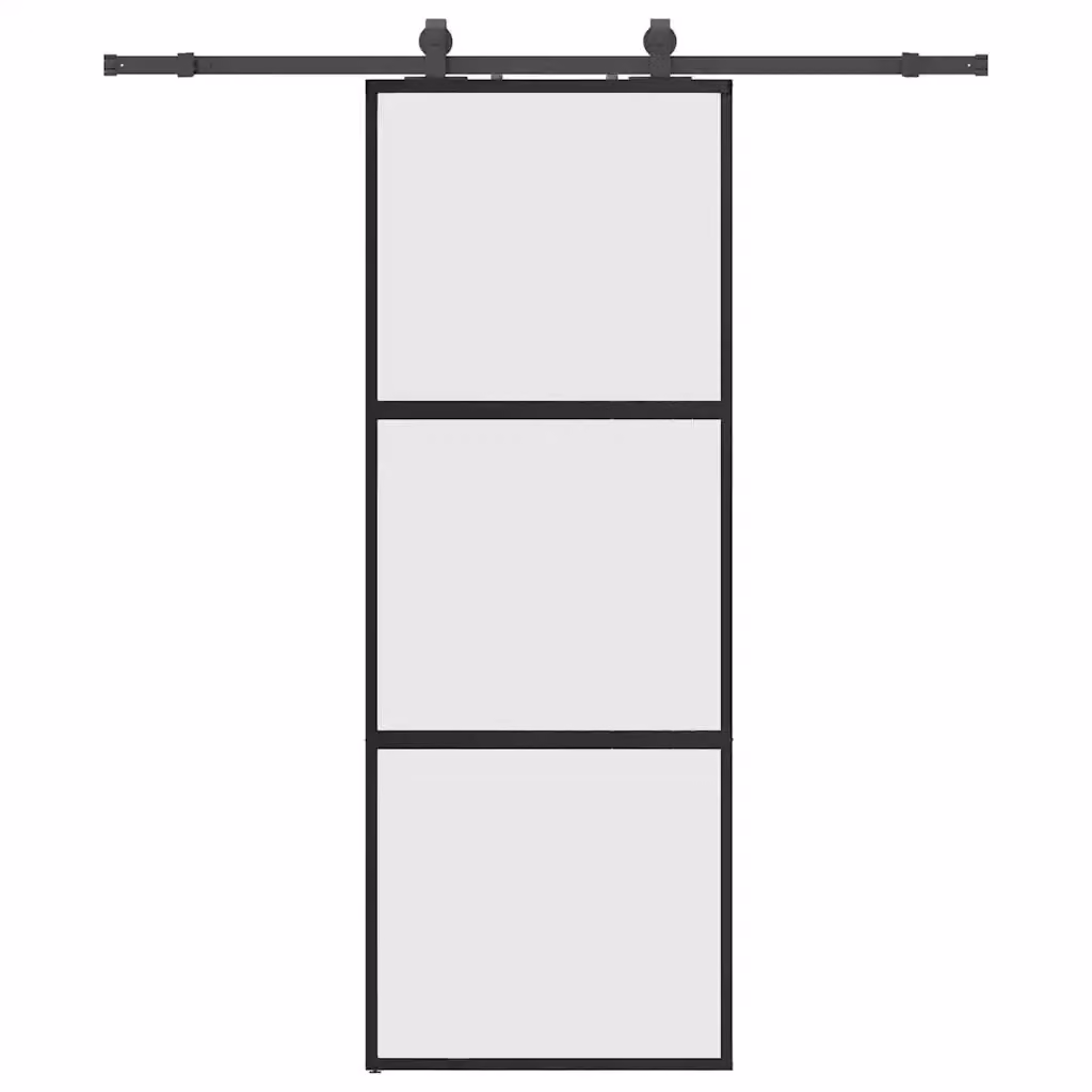Porta Scorrevole Moderna vidaXL in Vetro e Alluminio Nero L: 76 cm, H: 205 cm – 2