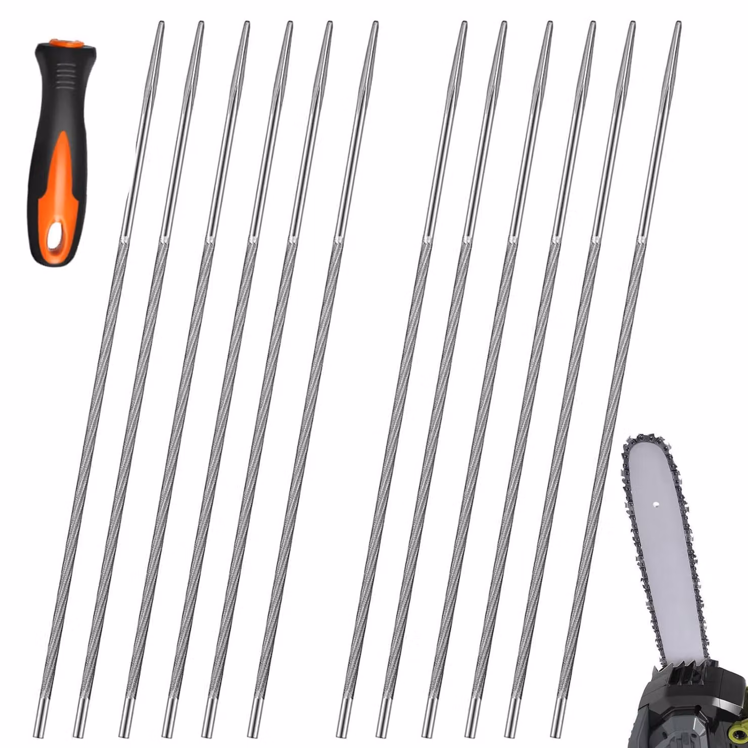 Omgoods - Set di 13 lime rotonde per motoseghe, con manico