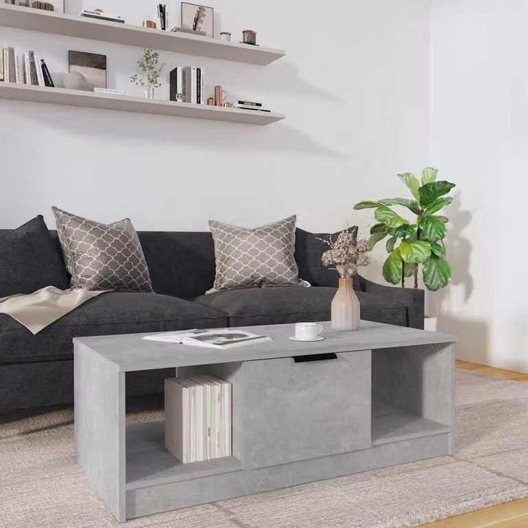 vidaXL Tavolino da Salotto Moderno in Legno Multistrato e Composito, Grigio Cemento, L: 102 cm, P: 50 cm, H: 36 cm