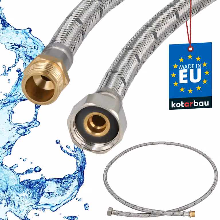 KOTARBAU® Tubo Flessibile per Rubinetto 1/2" x 3/8" Rinforzato 150cm Tubo Flessibile Rubinetto Cucina Maschio x Femmina Acciaio Inox