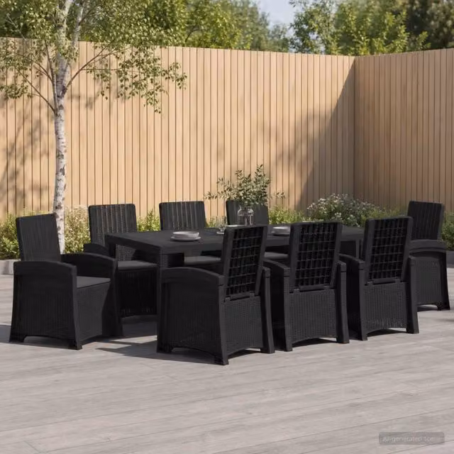 Set da pranzo per giardino e terrazza vidaXL in rattan sintetico antracite 9 pezzi – 1