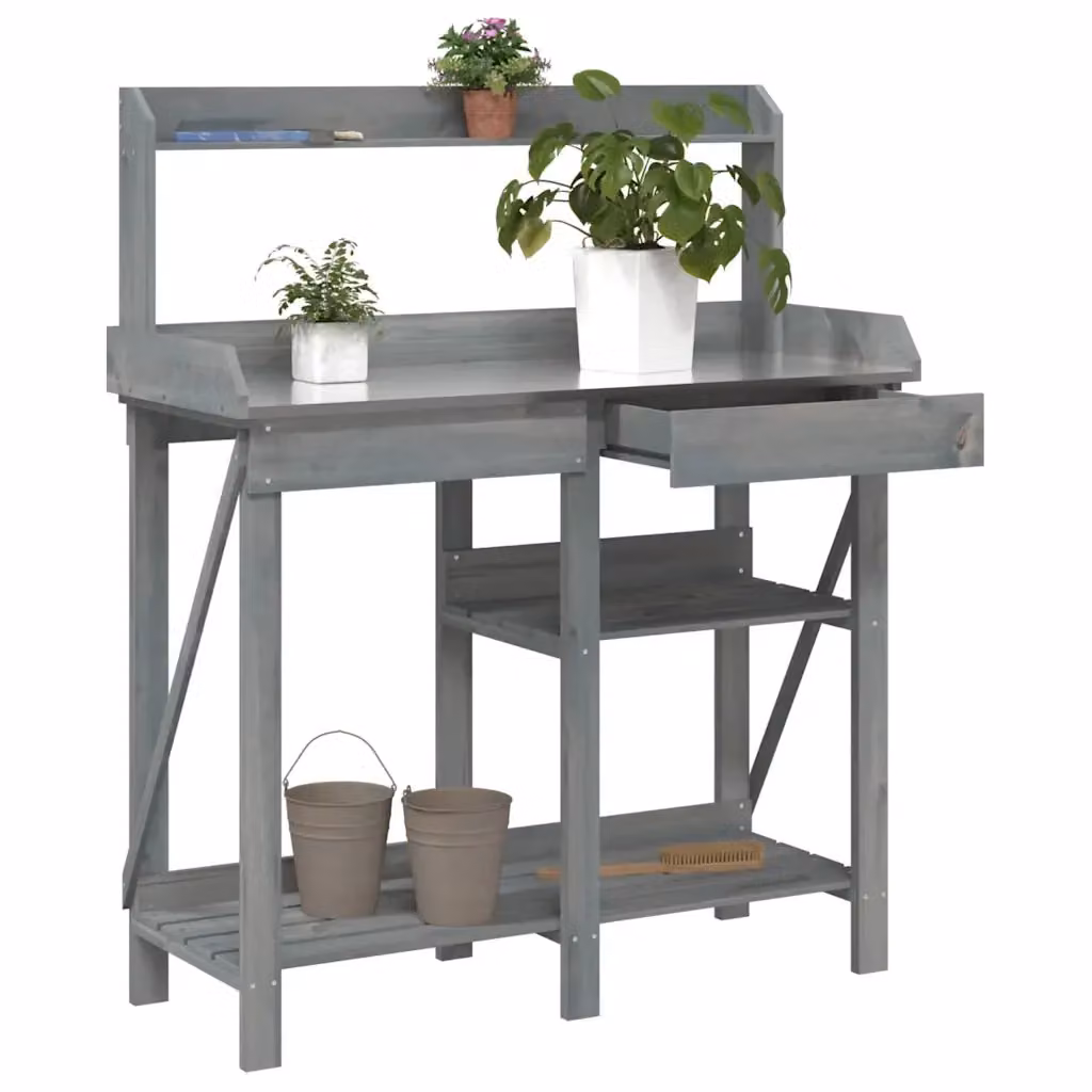 Panca Porta Vasi con Ripiani in Legno Massello di Abete Grigia per Giardino e Terrazzo L/P/H: 125 x 45 x 110 cm – 2