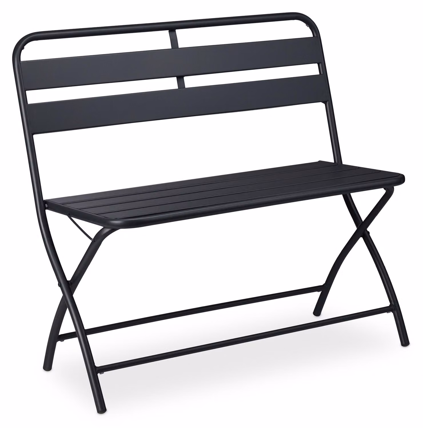 Panchina da giardino Relaxdays, pieghevole, L x P x A: 83,5 x 90 x 49 cm, resistente alle intemperie, a 2 posti, da giardino, da balcone, panca pieghevole, panca in acciaio, grigia