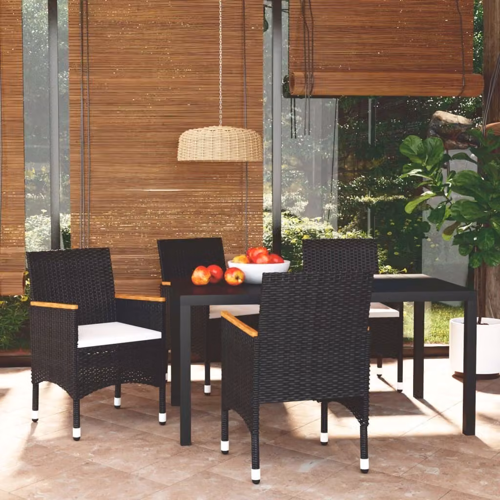 Maison Exclusive - Set da pranzo da giardino a 5 pezzi con cuscini in rattan sintetico nero
