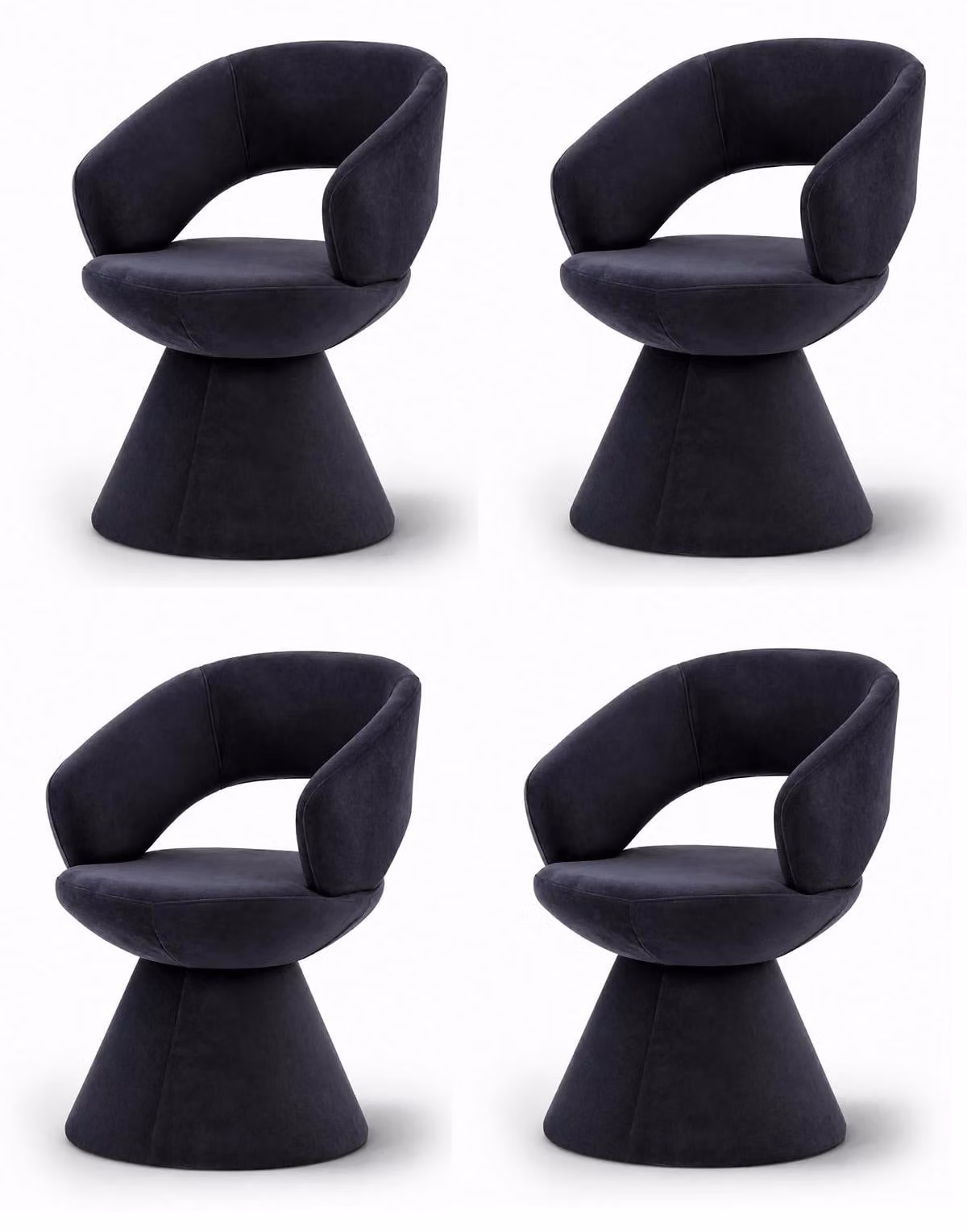 Set di sedie dal design moderno, colore nero, rivestite in velluto, dalla forma scultorea e arrotondata, per un elevato comfort