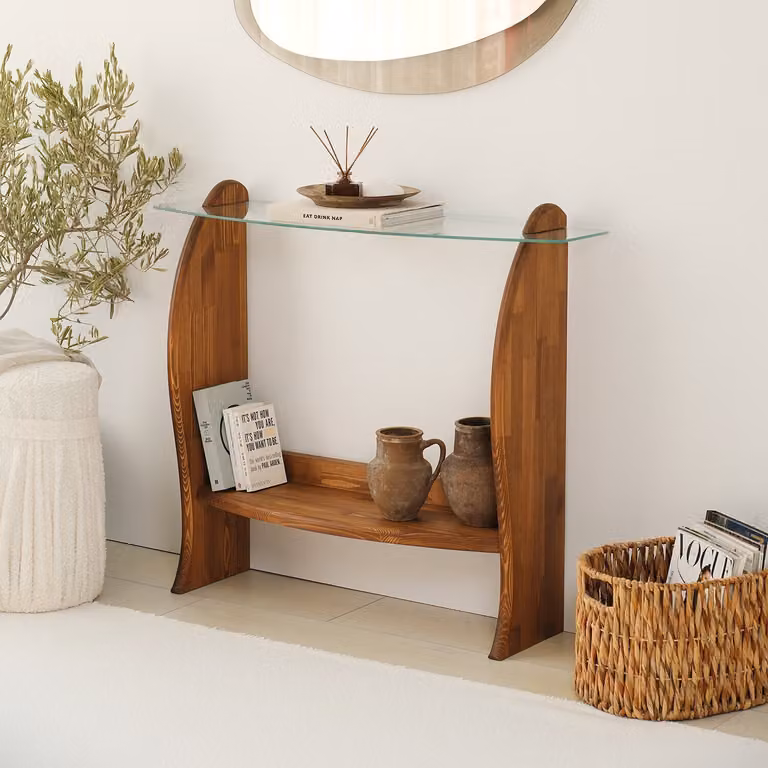Skye Decor, Surf - Chesnut, trasparente, cassettiera, castagno, vetro temperato al 100%, 106 x 30 x 90 cm