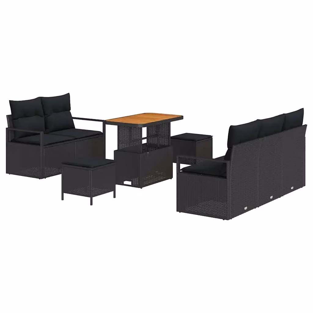 Set Divano da Giardino vidaXL a 8 Posti con Cuscini e Funzione Archiviazione, Nero – 2
