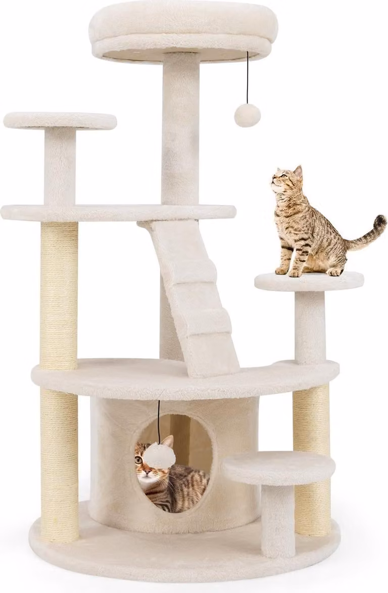 Tiragraffi con grotta, scala e giocattoli - Beige, multilivello