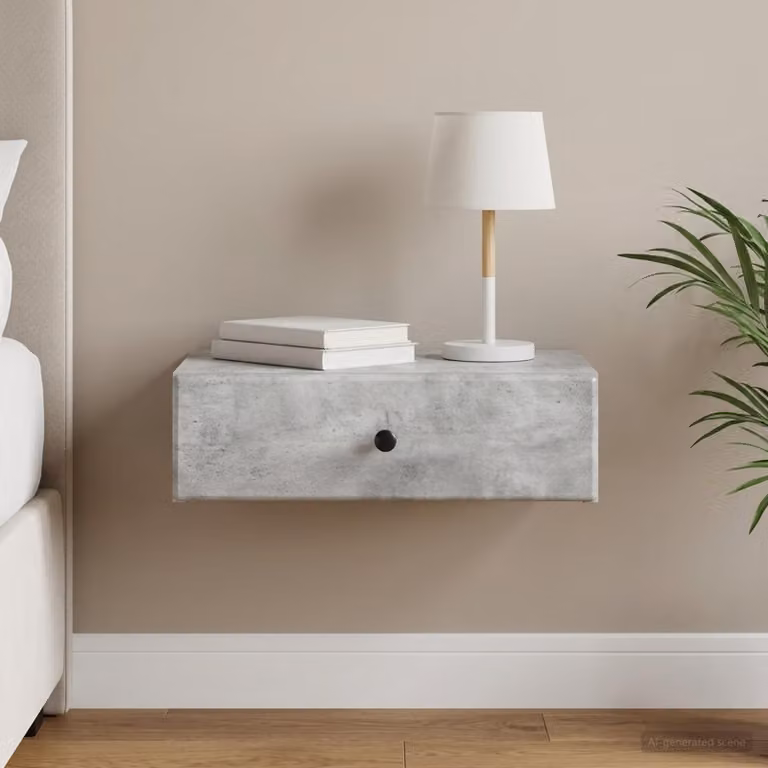 vidaXL Tavolino da Parete Laterale Moderno Grigio Cemento L: 59 cm, P: 34,5 cm, H: 17 cm