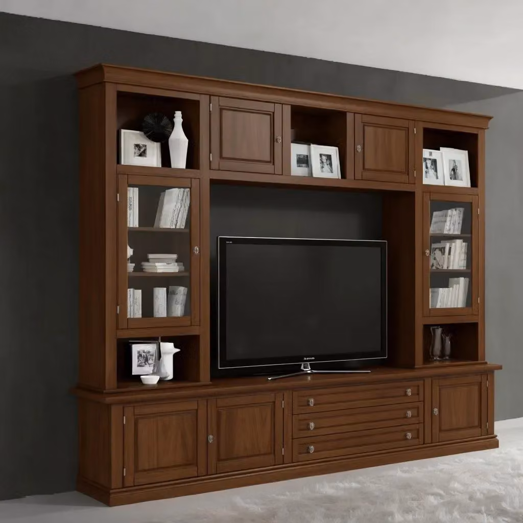 Parete attrezzata porta tv in legno di pino color marrone Mobili 2G L/P/H: 243 x 50 x 227 cm – 3