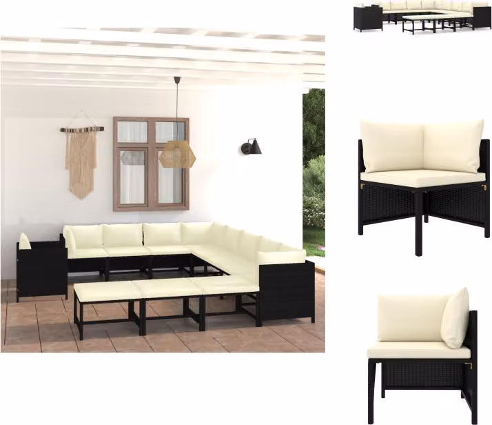 vidaXL set da salotto da giardino 12 pezzi con cuscini in poly rattan nero - Set di mobili da giardino